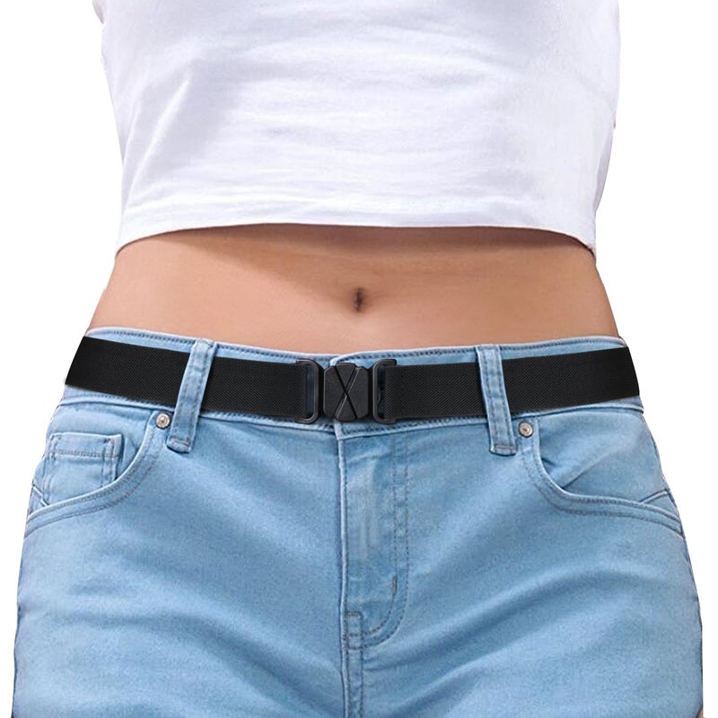 SUOSDEY Women Invisible Belt Black Stretch Belts for Women Adjustable With No Show Plastic Buckle - Image 1